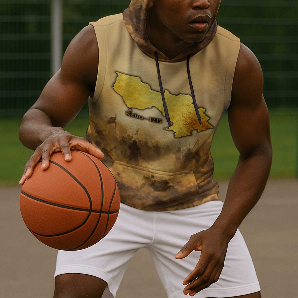 Sundiata Keita Sleeveless Hoodie with Kirina 1235 Battle Map, Horseback Warrior and Birth of an Empire Design - African Pride