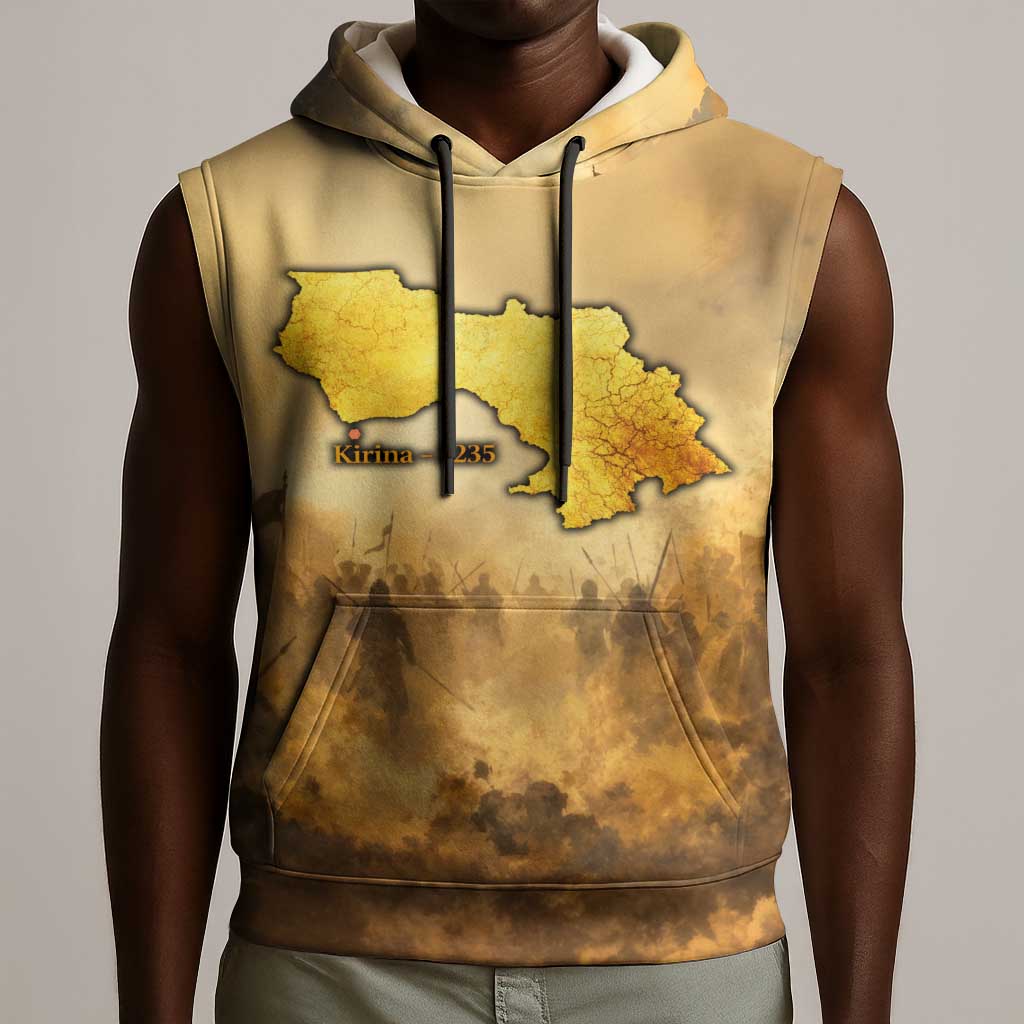 Sundiata Keita Sleeveless Hoodie with Kirina 1235 Battle Map, Horseback Warrior and Birth of an Empire Design - African Pride