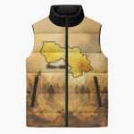 Sundiata Keita Sleeveless Puffer Jacket with Kirina 1235 Battle Map, Horseback Warrior and Birth of an Empire Design - African Pride