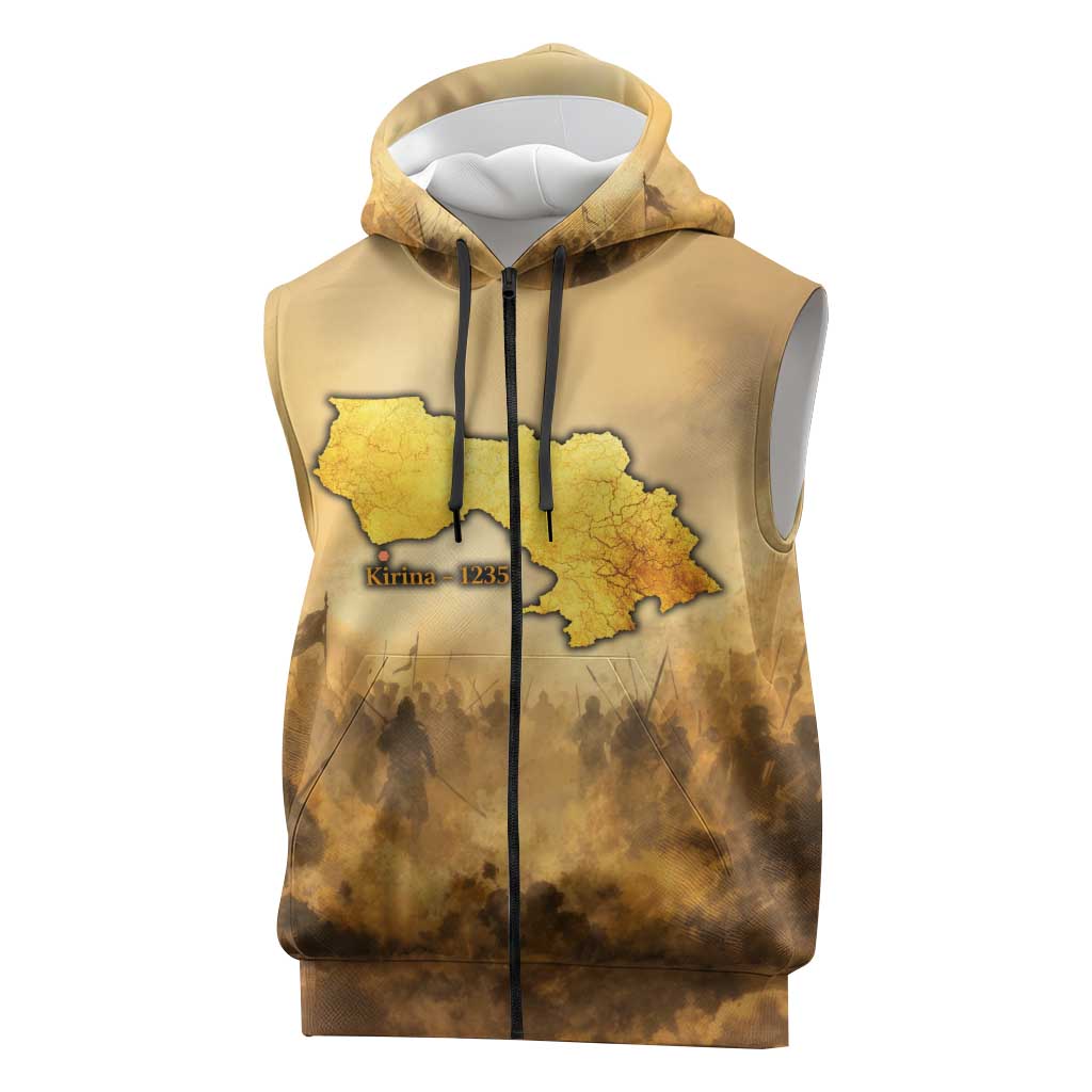 Sundiata Keita Sleeveless Zip Hoodie with Kirina 1235 Battle Map, Horseback Warrior and Birth of an Empire Design - African Pride