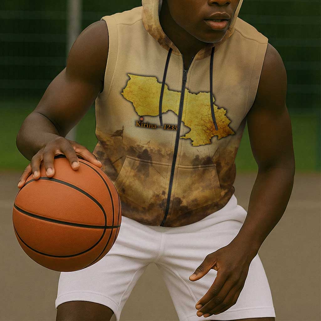 Sundiata Keita Sleeveless Zip Hoodie with Kirina 1235 Battle Map, Horseback Warrior and Birth of an Empire Design - African Pride