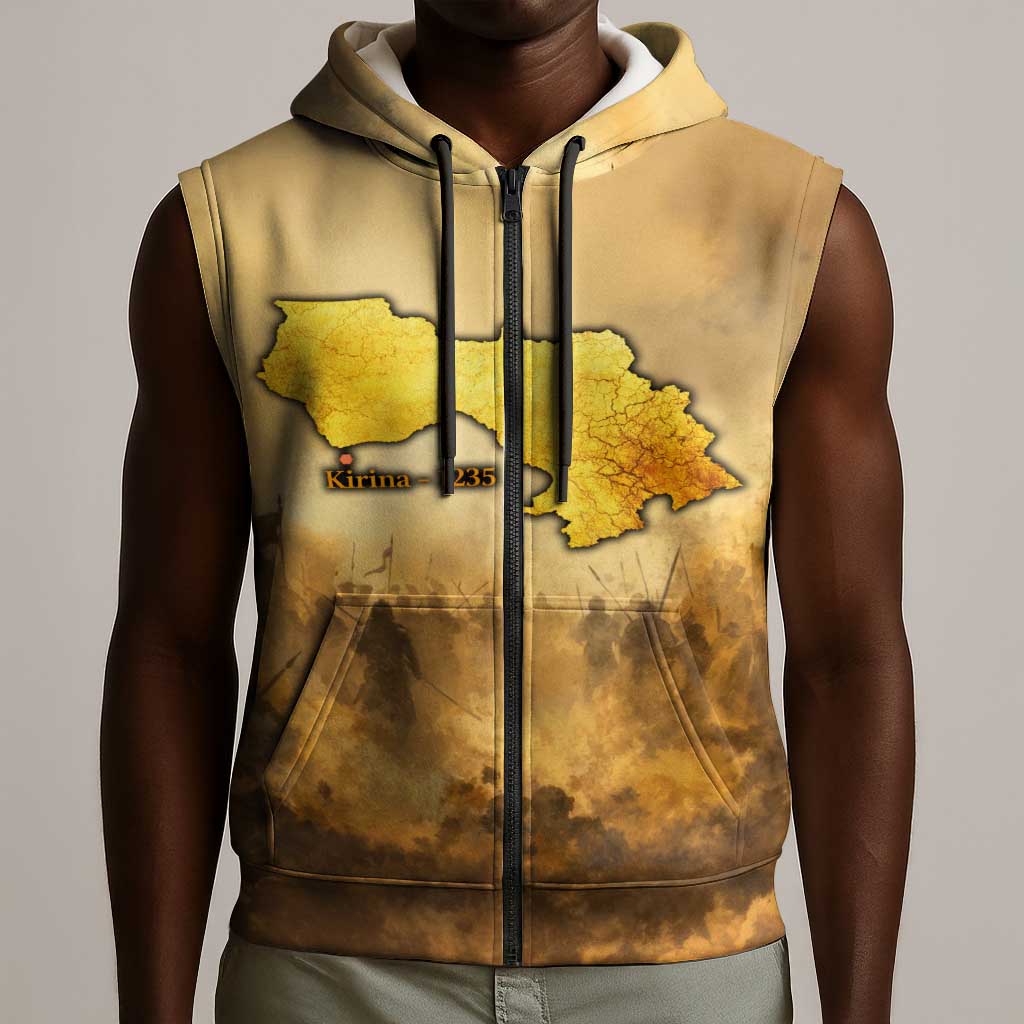 Sundiata Keita Sleeveless Zip Hoodie with Kirina 1235 Battle Map, Horseback Warrior and Birth of an Empire Design - African Pride