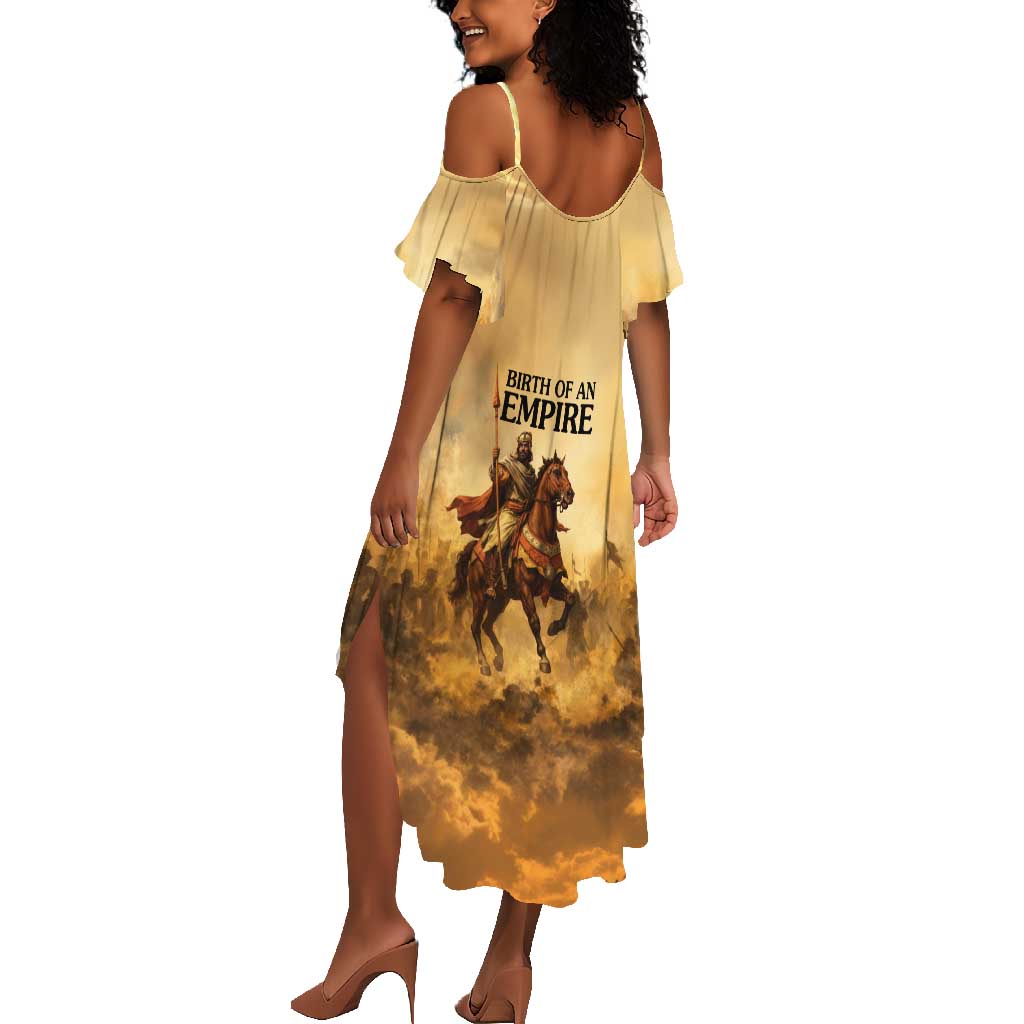 Sundiata Keita Summer Maxi Dress with Kirina 1235 Battle Map, Horseback Warrior and Birth of an Empire Design - African Pride