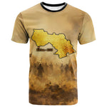 Sundiata Keita T shirt with Kirina 1235 Battle Map, Horseback Warrior and Birth of an Empire Design - African Pride