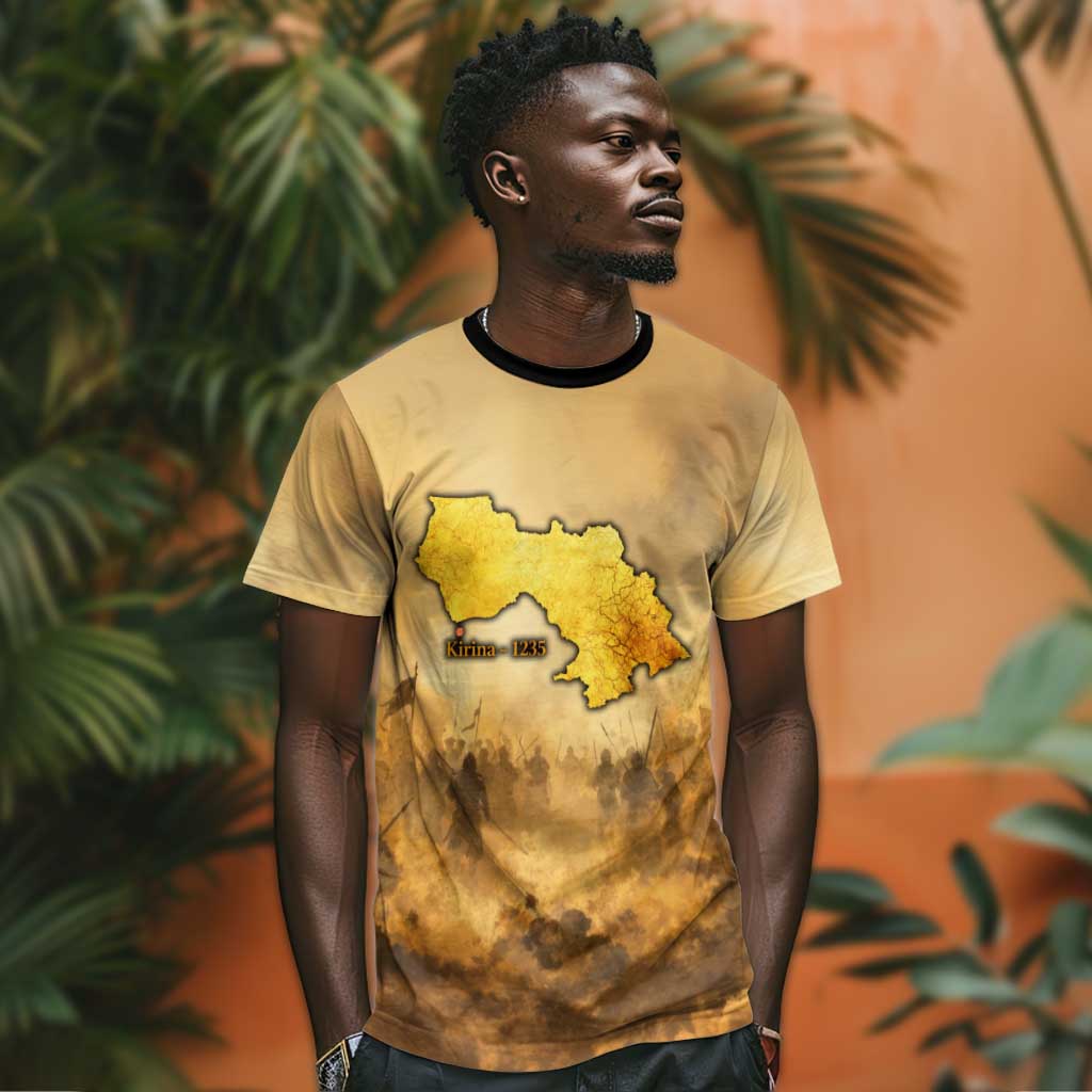 Sundiata Keita T shirt with Kirina 1235 Battle Map, Horseback Warrior and Birth of an Empire Design - African Pride