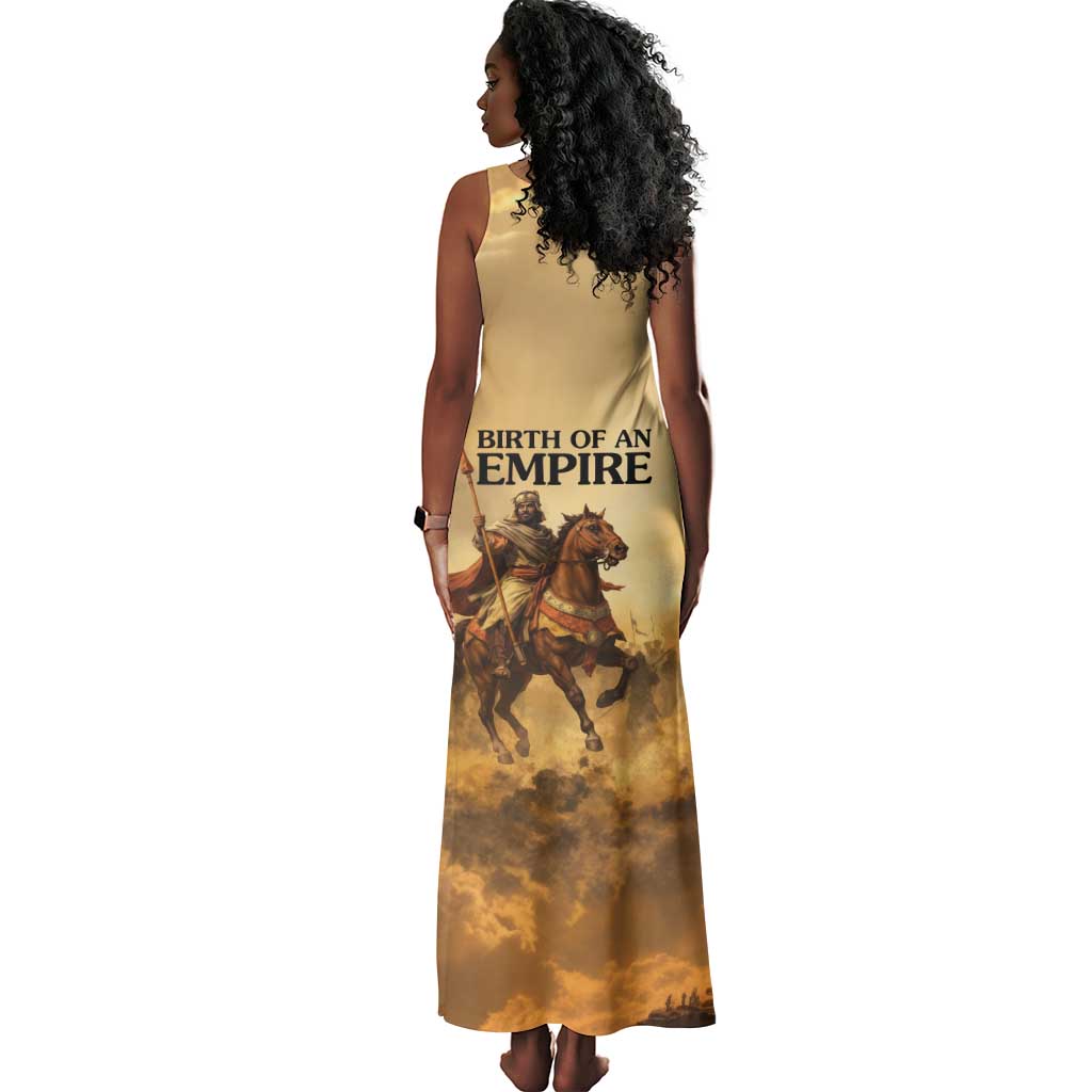 Sundiata Keita Tank Maxi Dress with Kirina 1235 Battle Map, Horseback Warrior and Birth of an Empire Design - African Pride
