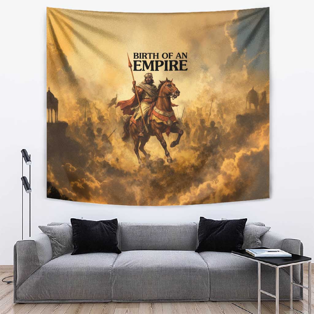 Sundiata Keita Tapestry with Kirina 1235 Battle Map, Horseback Warrior and Birth of an Empire Design - African Pride