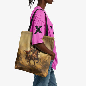 Sundiata Keita Tote Bag with Kirina 1235 Battle Map, Horseback Warrior and Birth of an Empire Design - African Pride