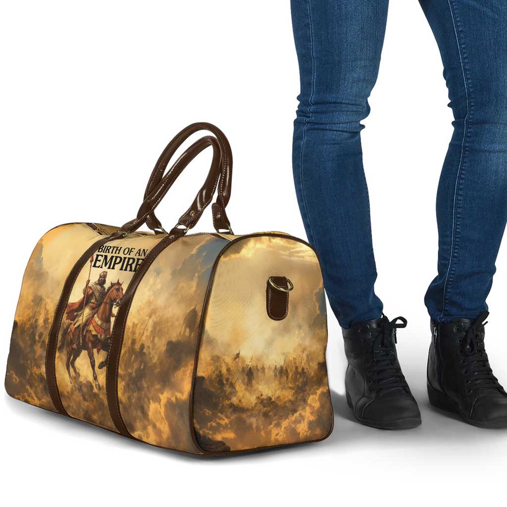 Sundiata Keita Travel Bag with Kirina 1235 Battle Map, Horseback Warrior and Birth of an Empire Design - African Pride