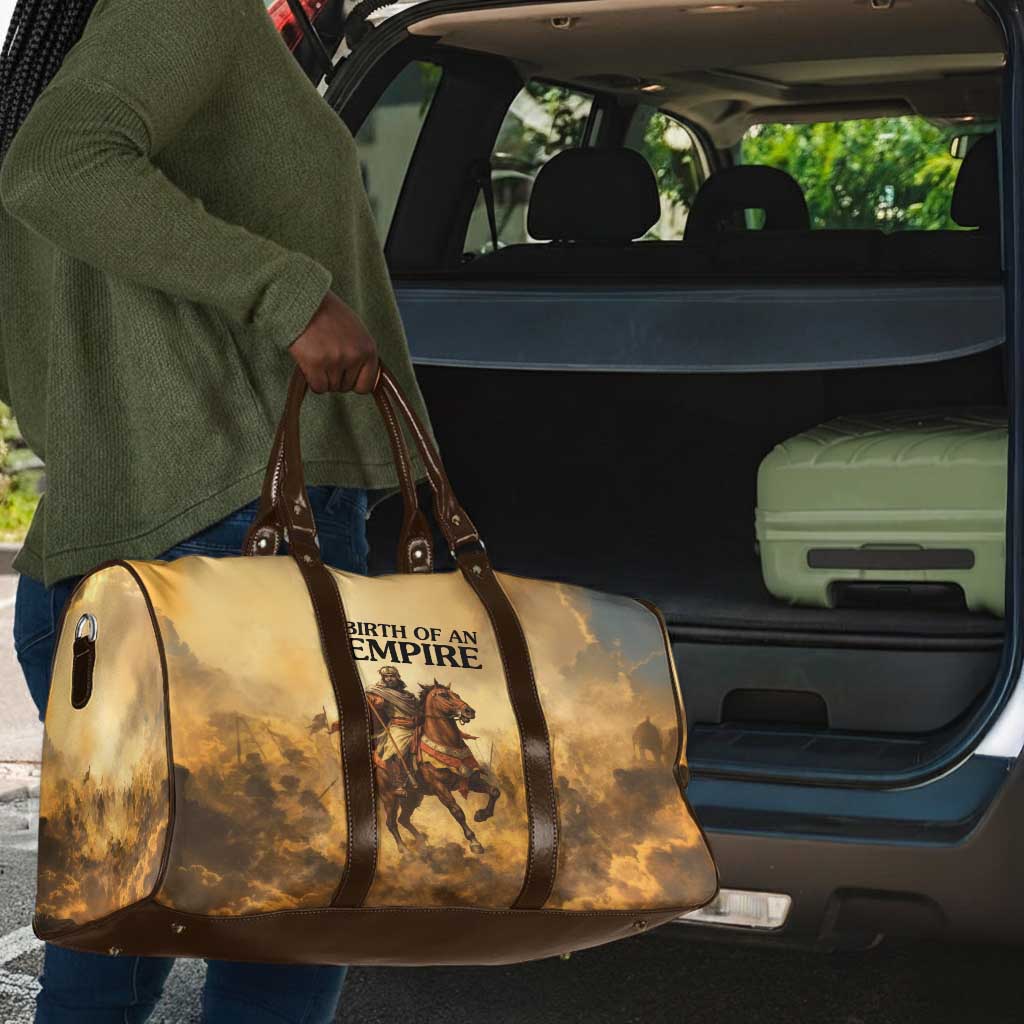 Sundiata Keita Travel Bag with Kirina 1235 Battle Map, Horseback Warrior and Birth of an Empire Design - African Pride