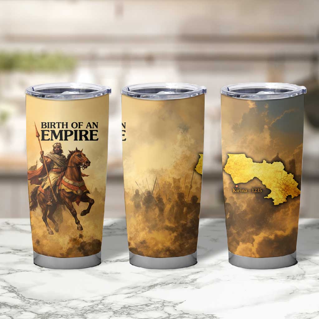 Sundiata Keita Tumbler Cup with Kirina 1235 Battle Map, Horseback Warrior and Birth of an Empire Design - African Pride