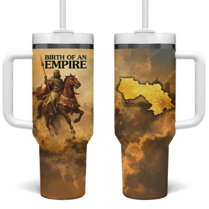 Sundiata Keita Tumbler With Handle with Kirina 1235 Battle Map, Horseback Warrior and Birth of an Empire Design - African Pride