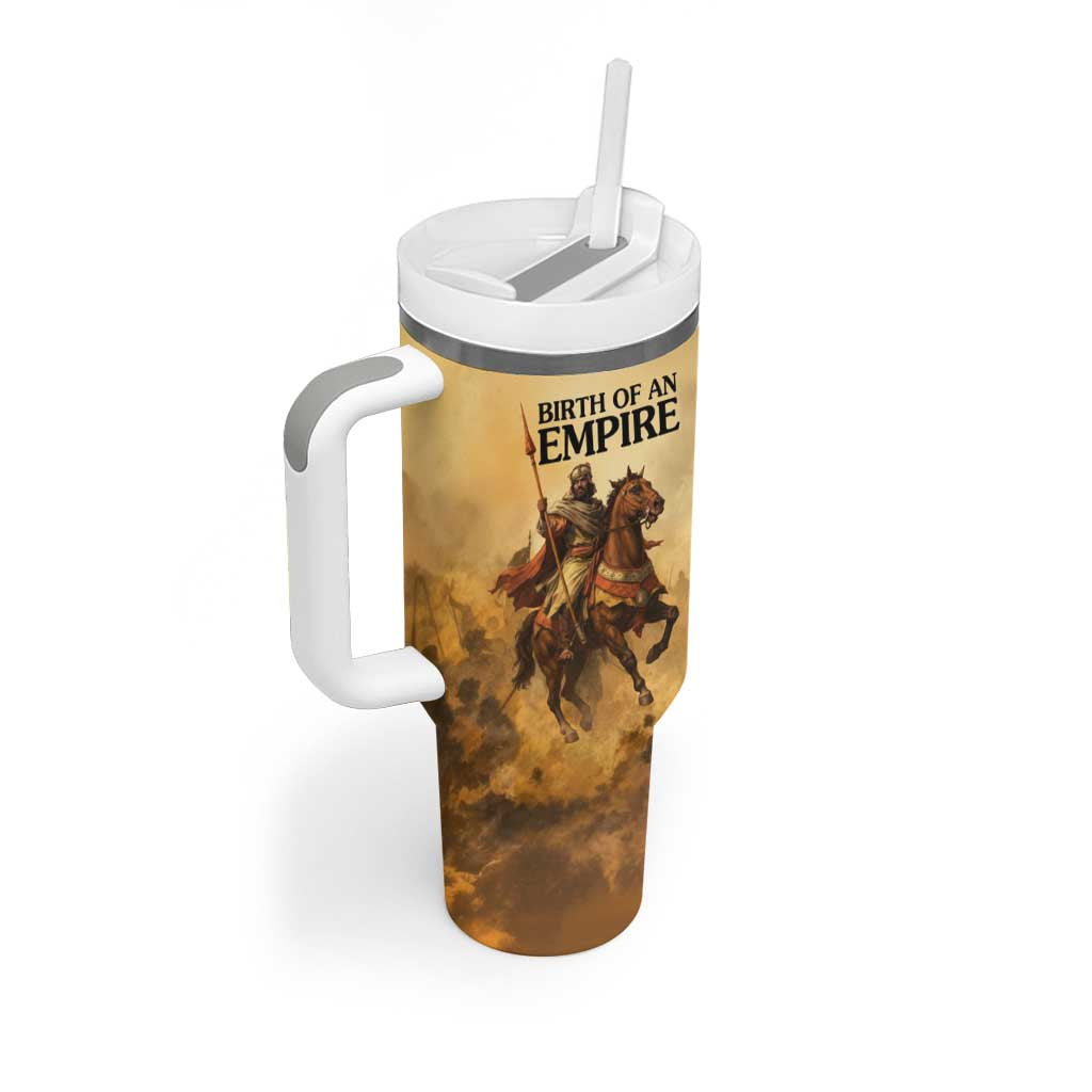 Sundiata Keita Tumbler With Handle with Kirina 1235 Battle Map, Horseback Warrior and Birth of an Empire Design - African Pride