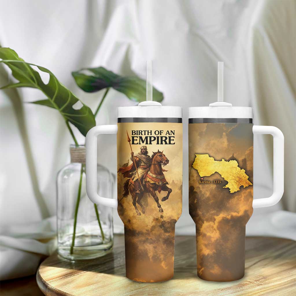 Sundiata Keita Tumbler With Handle with Kirina 1235 Battle Map, Horseback Warrior and Birth of an Empire Design - African Pride