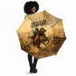 Sundiata Keita Umbrella with Kirina 1235 Battle Map, Horseback Warrior and Birth of an Empire Design - African Pride