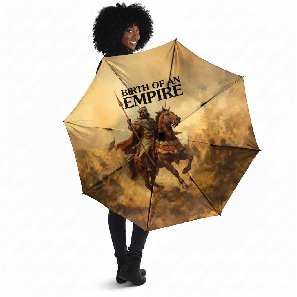 Sundiata Keita Umbrella with Kirina 1235 Battle Map, Horseback Warrior and Birth of an Empire Design - African Pride