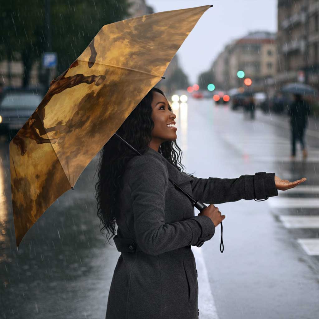 Sundiata Keita Umbrella with Kirina 1235 Battle Map, Horseback Warrior and Birth of an Empire Design - African Pride