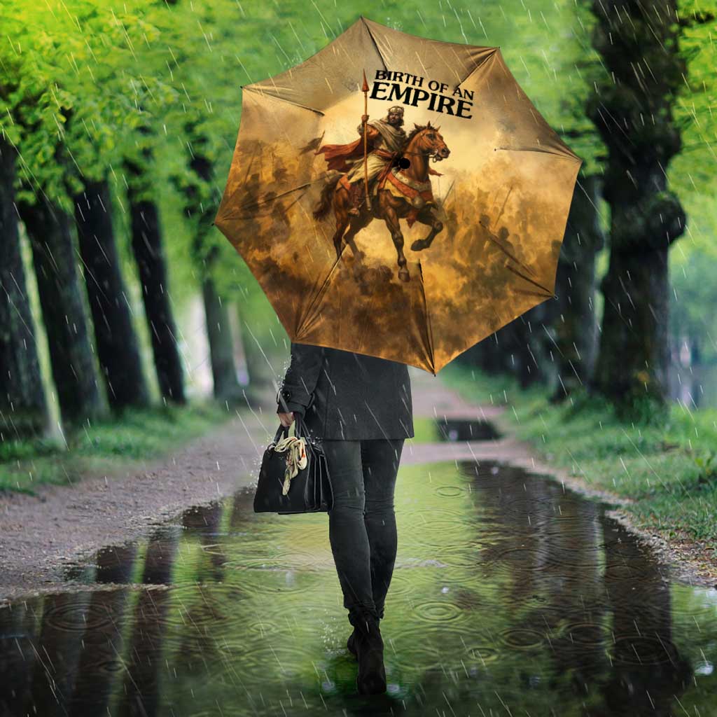 Sundiata Keita Umbrella with Kirina 1235 Battle Map, Horseback Warrior and Birth of an Empire Design - African Pride