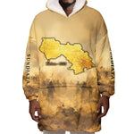 Sundiata Keita Wearable Blanket Hoodie with Kirina 1235 Battle Map, Horseback Warrior and Birth of an Empire Design - African Pride