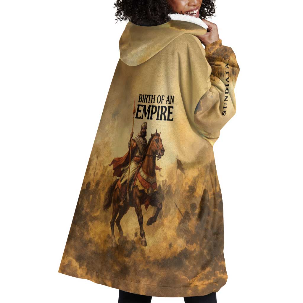 Sundiata Keita Wearable Blanket Hoodie with Kirina 1235 Battle Map, Horseback Warrior and Birth of an Empire Design - African Pride