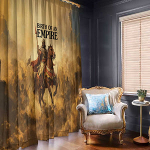 Sundiata Keita Window Curtain with Kirina 1235 Battle Map, Horseback Warrior and Birth of an Empire Design - African Pride