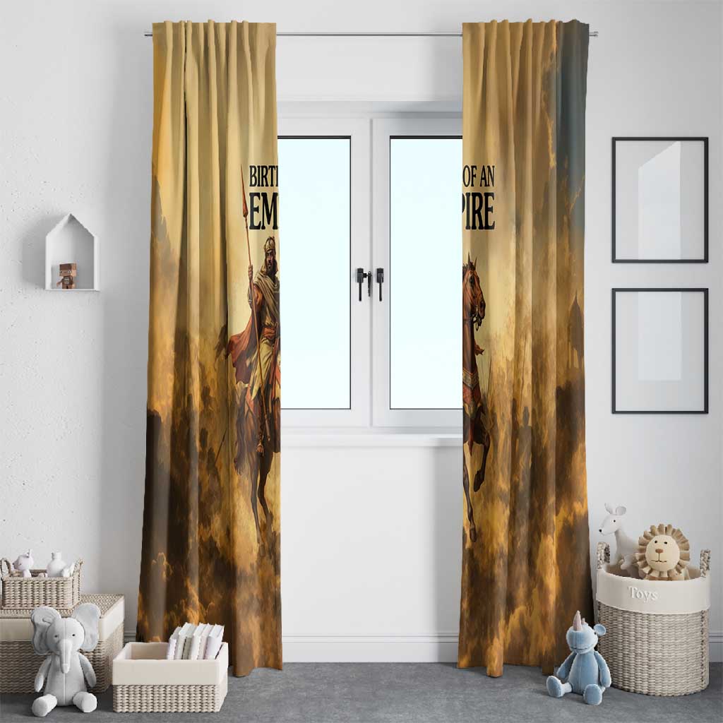 Sundiata Keita Window Curtain with Kirina 1235 Battle Map, Horseback Warrior and Birth of an Empire Design - African Pride