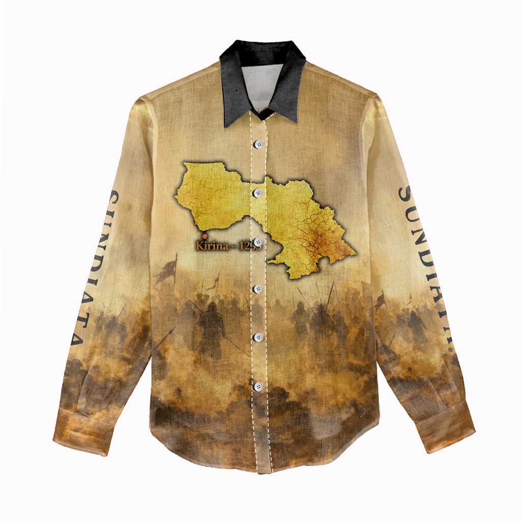 Sundiata Keita Women Casual Shirt with Kirina 1235 Battle Map, Horseback Warrior and Birth of an Empire Design - African Pride