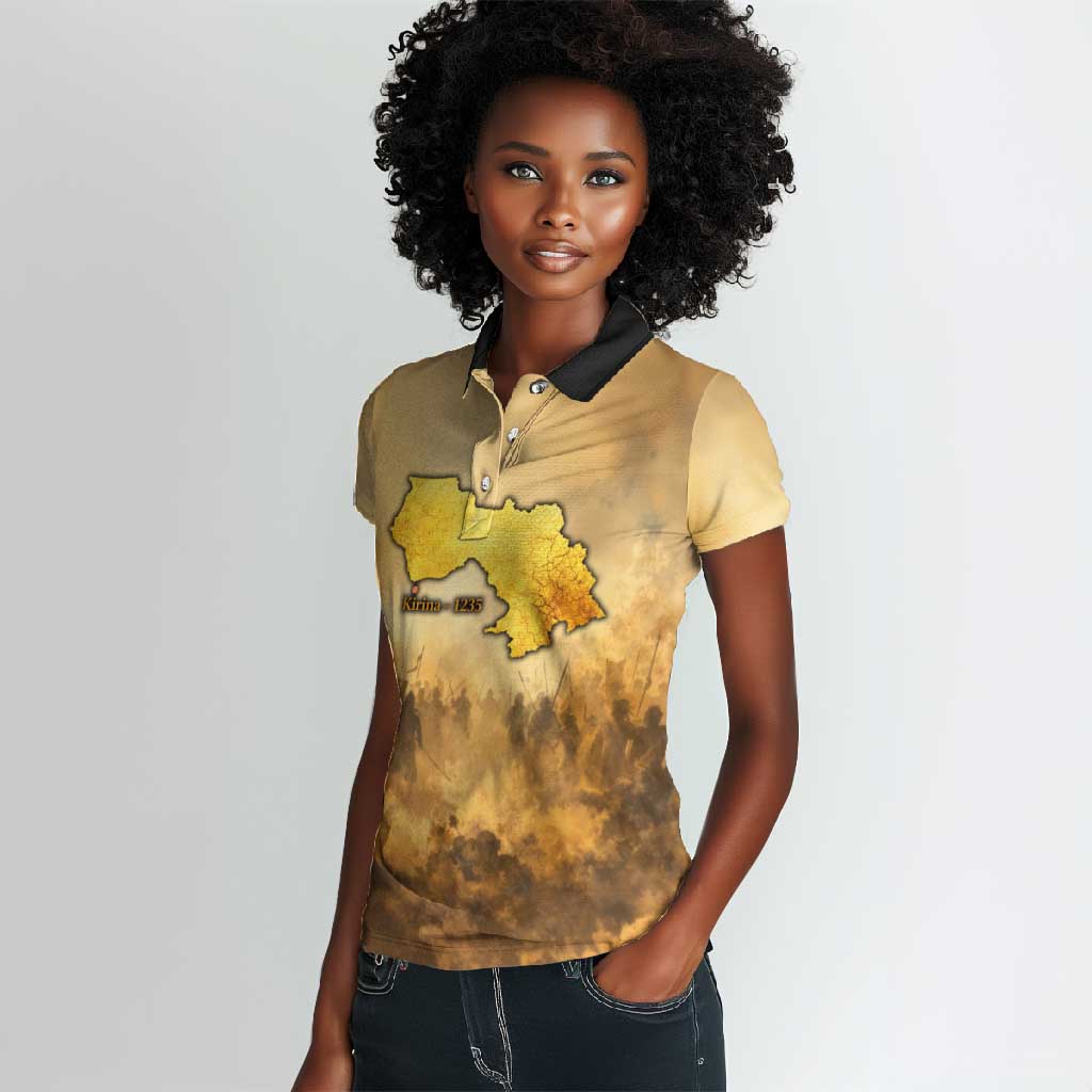 Sundiata Keita Women Polo Shirt with Kirina 1235 Battle Map, Horseback Warrior and Birth of an Empire Design - African Pride