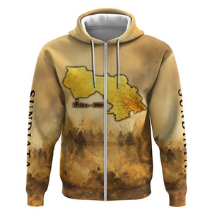 Sundiata Keita Zip Hoodie with Kirina 1235 Battle Map, Horseback Warrior and Birth of an Empire Design - African Pride