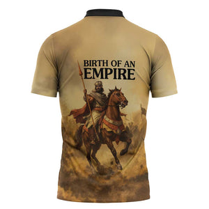 Sundiata Keita Zipper Polo Shirt with Kirina 1235 Battle Map, Horseback Warrior and Birth of an Empire Design - African Pride