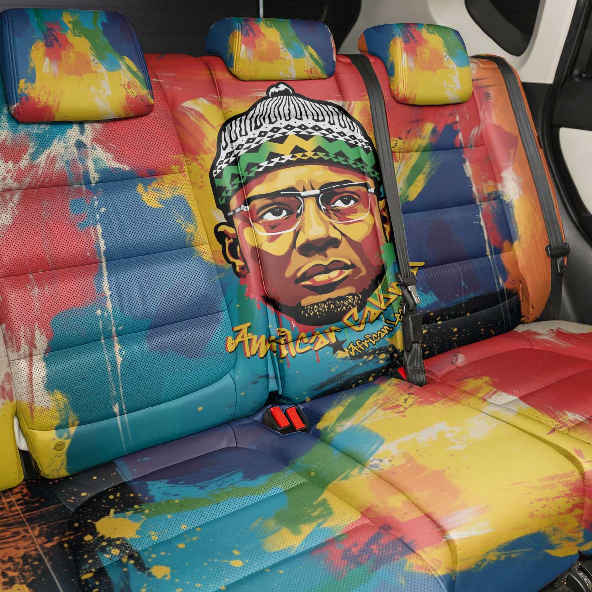 Amilcar Cabral Back Car Seat Cover Armed Activist Quote Raised Fist African Liberation Tribute - Colorful Paint Stroke - African Pride