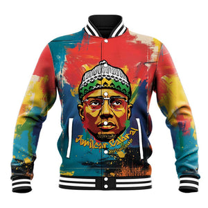 Amilcar Cabral Baseball Jacket Armed Activist Quote Raised Fist African Liberation Tribute - Colorful Paint Stroke - African Pride