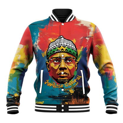 Amilcar Cabral Baseball Jacket Armed Activist Quote Raised Fist African Liberation Tribute - Colorful Paint Stroke - African Pride