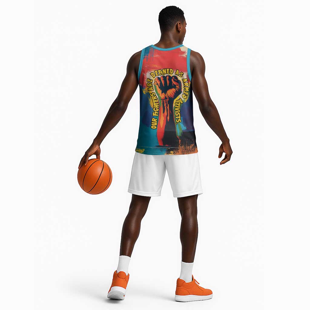 Amilcar Cabral Basketball Jersey Armed Activist Quote Raised Fist African Liberation Tribute - Colorful Paint Stroke - African Pride