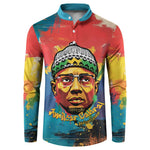Amilcar Cabral Button Sweatshirt Armed Activist Quote Raised Fist African Liberation Tribute - Colorful Paint Stroke