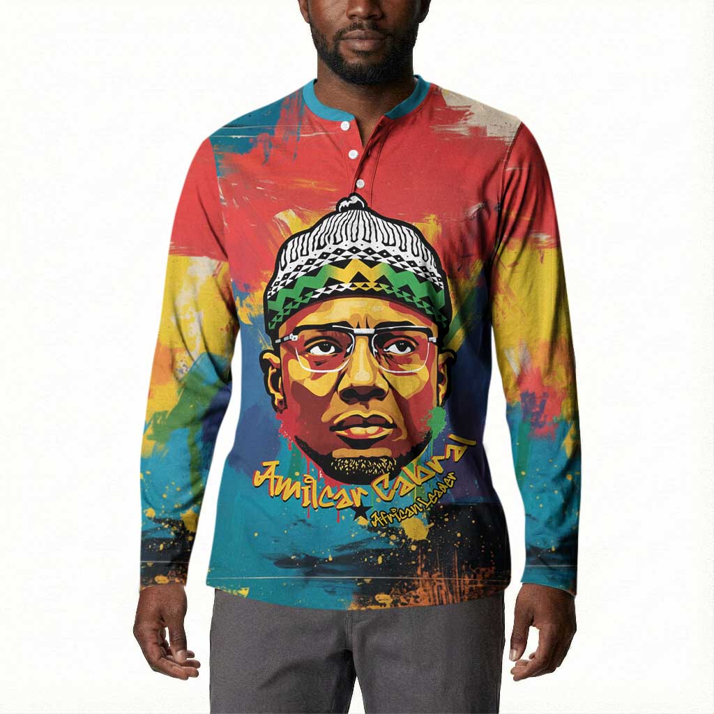 Amilcar Cabral Button Sweatshirt Armed Activist Quote Raised Fist African Liberation Tribute - Colorful Paint Stroke