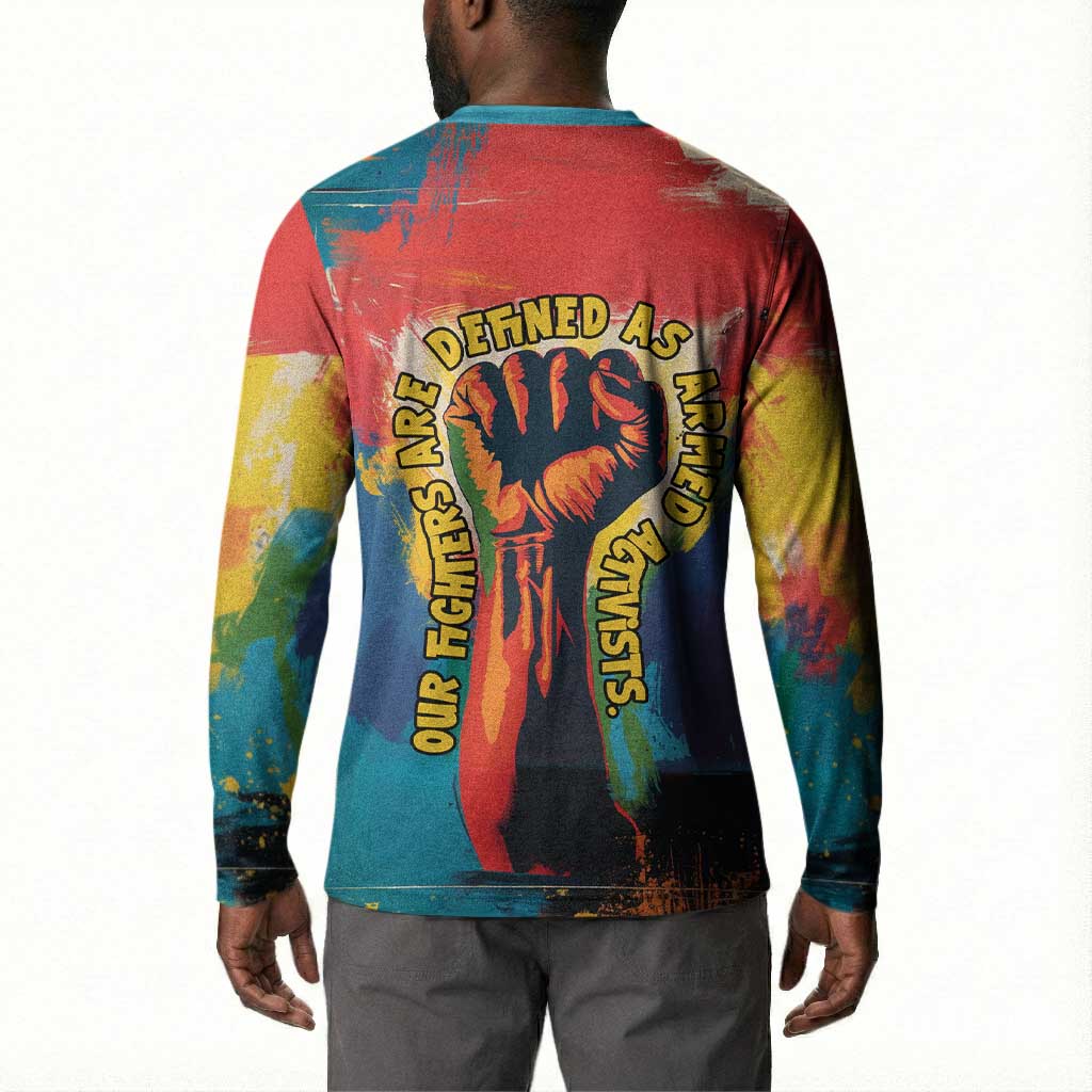 Amilcar Cabral Button Sweatshirt Armed Activist Quote Raised Fist African Liberation Tribute - Colorful Paint Stroke