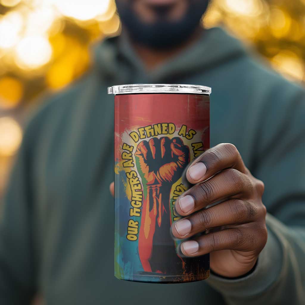 Amilcar Cabral 4 in 1 Can Cooler Tumbler Armed Activist Quote Raised Fist African Liberation Tribute - Colorful Paint Stroke - African Pride