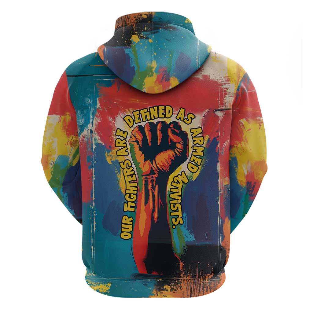 Amilcar Cabral Hoodie Armed Activist Quote Raised Fist African Liberation Tribute - Colorful Paint Stroke - African Pride