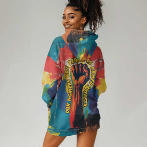 Amilcar Cabral Hoodie Dress Armed Activist Quote Raised Fist African Liberation Tribute - Colorful Paint Stroke - African Pride