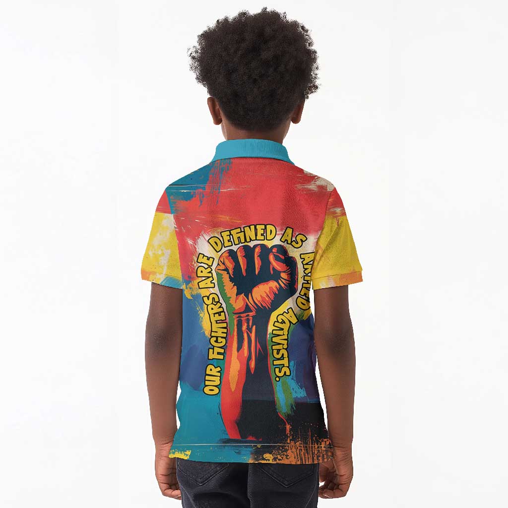 Amilcar Cabral Kid Polo Shirt Armed Activist Quote Raised Fist African Liberation Tribute - Colorful Paint Stroke - African Pride
