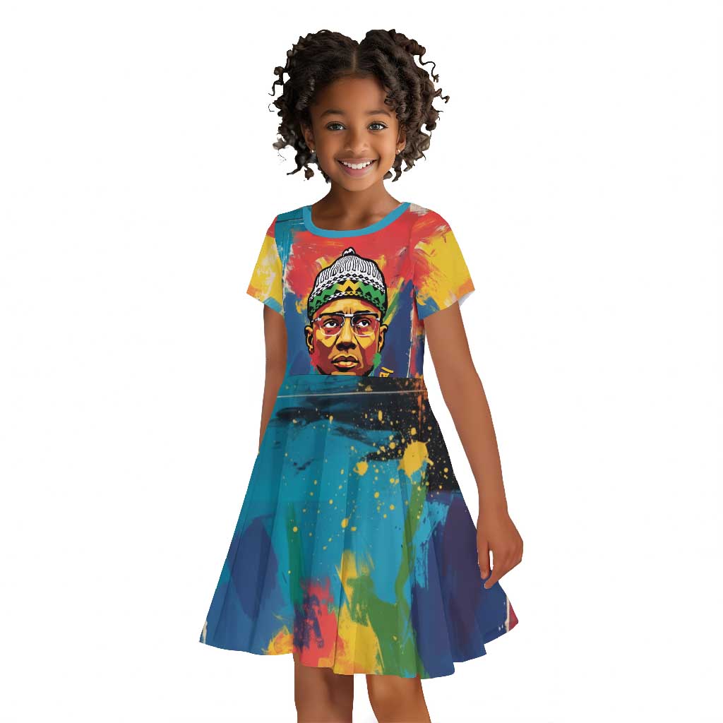 Amilcar Cabral Kid Short Sleeve Dress Armed Activist Quote Raised Fist African Liberation Tribute - Colorful Paint Stroke - African Pride