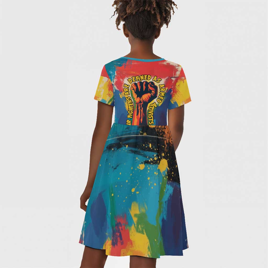 Amilcar Cabral Kid Short Sleeve Dress Armed Activist Quote Raised Fist African Liberation Tribute - Colorful Paint Stroke - African Pride