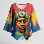 Amilcar Cabral Kimono Sleeve Blouse Armed Activist Quote Raised Fist African Liberation Tribute - Colorful Paint Stroke - African Pride