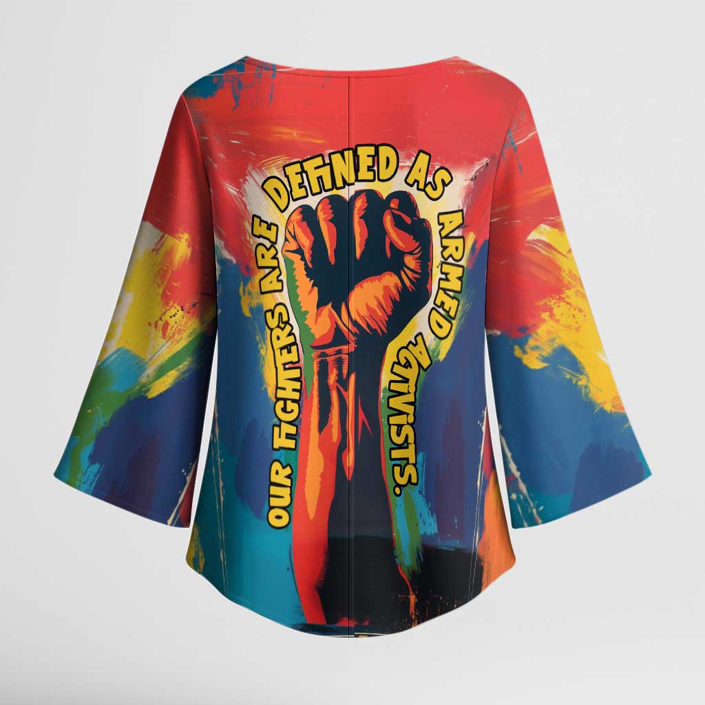 Amilcar Cabral Kimono Sleeve Blouse Armed Activist Quote Raised Fist African Liberation Tribute - Colorful Paint Stroke - African Pride