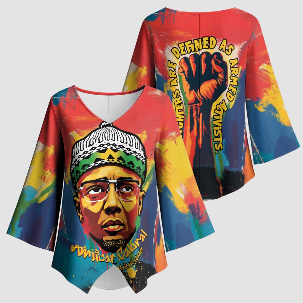 Amilcar Cabral Kimono Sleeve Blouse Armed Activist Quote Raised Fist African Liberation Tribute - Colorful Paint Stroke - African Pride