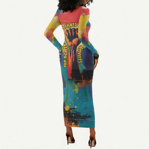 Amilcar Cabral Long Sleeve Bodycon Dress Armed Activist Quote Raised Fist African Liberation Tribute - Colorful Paint Stroke - African Pride