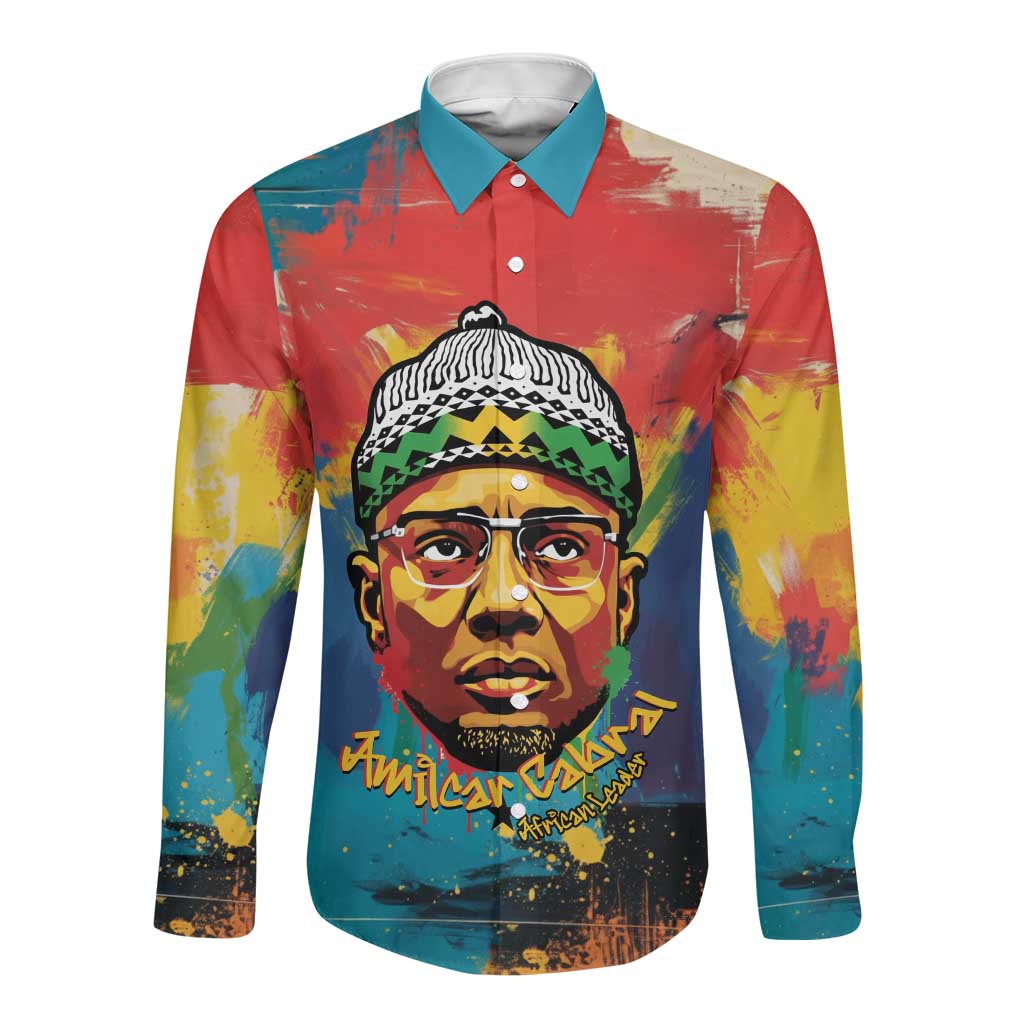 Amilcar Cabral Long Sleeve Button Shirt Armed Activist Quote Raised Fist African Liberation Tribute - Colorful Paint Stroke - African Pride