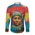 Amilcar Cabral Long Sleeve Button Shirt Armed Activist Quote Raised Fist African Liberation Tribute - Colorful Paint Stroke - African Pride