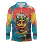 Amilcar Cabral Long Sleeve Polo Shirt Armed Activist Quote Raised Fist African Liberation Tribute - Colorful Paint Stroke - African Pride